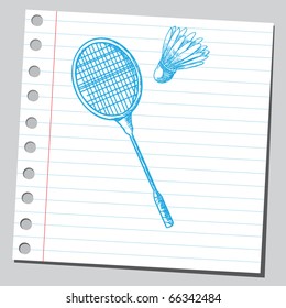 Sketch style vector illustration of a badminton racket and shuttlecock