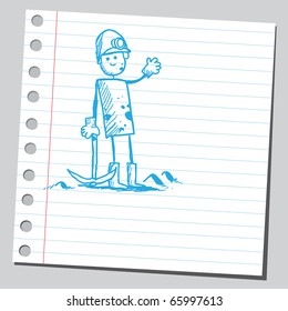 Sketch style vector illustration of a coal miner