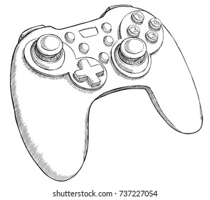 Sketch style vector illustration of computer and console gamepad