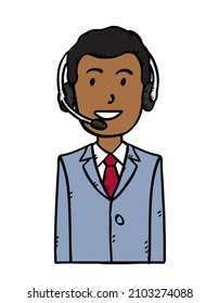 Sketch style vector illustration of customer support man on white background.