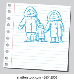 Sketch style vector illustration of an Eskimo family