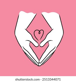 A sketch style vector illustration of a hand gesture expressing a heart
