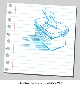 Sketch Style Vector Illustration Of A Hand Putting Voting Ballot In A Vote-box