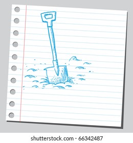 Sketch style vector illustration of a shovel stick in to the ground