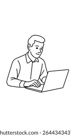 A sketch of -style vector of a person using a laptop, sitting with focus and concentration against a clean white background.