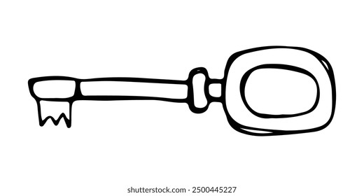 Sketch style of vintage key on white background. Vintage locks and keys. Sketch keyhole, victorian style padlock. Medieval or antique door hole, old decor security elements vector collection. Illustra