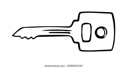 Sketch style of vintage key on white background. Vintage locks and keys. Sketch keyhole, victorian style padlock. Medieval or antique door hole, old decor security elements vector collection. Illustra
