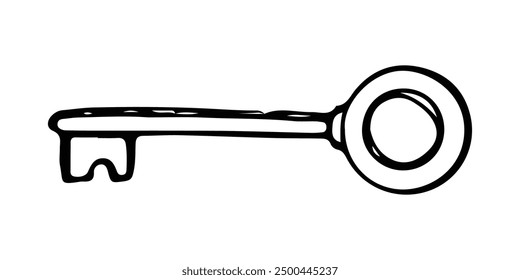 Sketch style of vintage key on white background. Vintage locks and keys. Sketch keyhole, victorian style padlock. Medieval or antique door hole, old decor security elements vector collection. Illustra