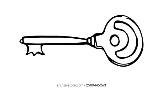 Sketch style of vintage key on white background. Vintage locks and keys. Sketch keyhole, victorian style padlock. Medieval or antique door hole, old decor security elements vector collection. Illustra