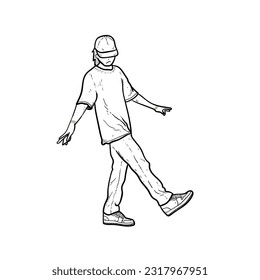 Sketch Stylish boy or guy or man with happy pose isolated on white background vector modern illustrations