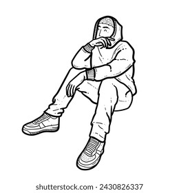 Sketch Stylish boy or man or guy laying on the ground with cool pose and shoes on white Background vector modern illustration