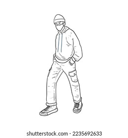 Sketch Stylish man with cool shoes facing left isolated on white background vector modern illustrations