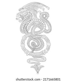 sketch of a stylized dragon, snake, coloring book, isolated object on a white background, vector illustration, eps