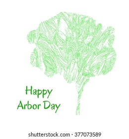 Sketch stylized vector tree for a Happy Arbor Day sign.