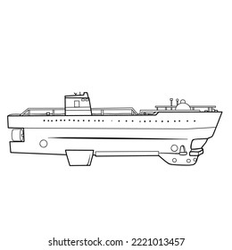 sketch, submarine, coloring book, isolated object on white background, vector illustration, eps