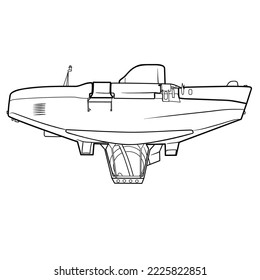 sketch, submarine, coloring book, isolated object on white background, cartoon illustration, vector, eps