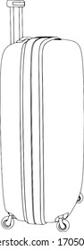 Kofferskizze mit Vektorillustration von Rädern aus unterschiedlichen Blickwinkeln