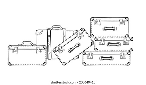 sketch of the suitcases on white background, isolated