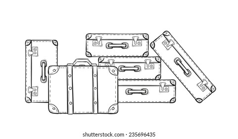 sketch of the suitcases on white background, isolated