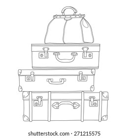 Sketch of the suitcases on white background, isolated