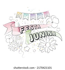 Sketch of summer ornament celebrations Festa Junina template Vector