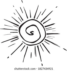 sketch of the sun vector. manual drawing of the sun. spiral sun vector