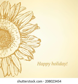 Sketch sunflower, vector vintage background eps 10 