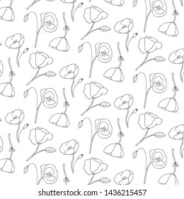 Sketch sunflowers isolated pattern. Hand drawn vector outline sunflowers background.
