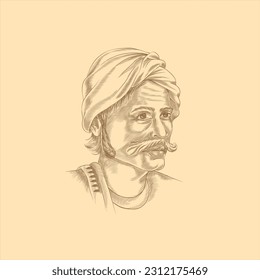 Sketch of Surendra Sai, who was a pivotal figure in the 1857 Rebellion in Pre independent India.