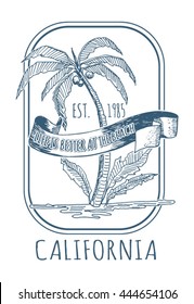 sketch surf retro vector print. palm tree
