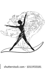 Sketch - Surfer - woman silhouette - wave in grunge style - isolated on white background    art vector.