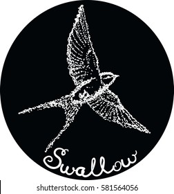 Sketch of swallow for tattoo art. Vector isolated illustration. Print for t-shirt.