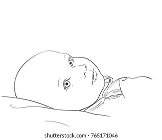 Sketch of sweet baby lying, Hand drawn vector line art illustration isolated on white background
