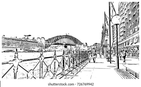 Sketch of Sydney Harbour bridge Australia in vector illustration.