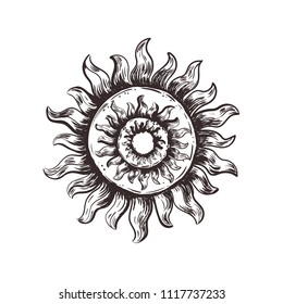 Sketch symbol of the sun. Pagan sun vector illustration 