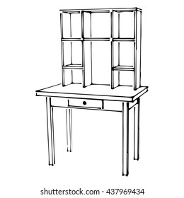 Sketch table with shelf 3d isolated. Classical furniture for the interior. Vector illustration on a white background.