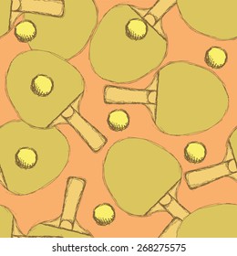 Sketch table tennis in vintage style, vector seamless pattern