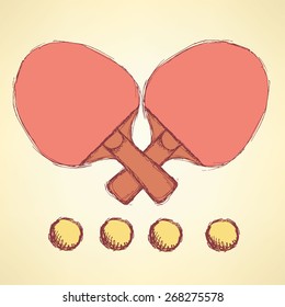 Sketch table tennis in vintage style, vector