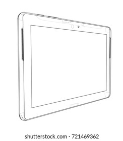 Sketch of Tablet PC. Vector rendering of 3d. Wire-frame style. The layers of visible and invisible lines are separated