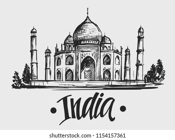 Sketch Taj Mahal India Hand Drawn Stock Vector (Royalty Free ...