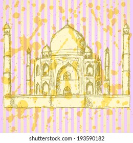 Sketch Taj Mahal, Vector Vintage Background Eps 10