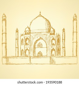 Sketch Taj Mahal, Vector Vintage Background Eps 10