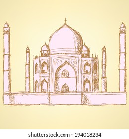 Sketch Taj Mahal, Vector Vintage Background Eps 10