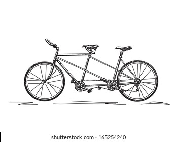 Sketch Of Tandem Bicycle Vector