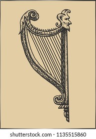 Sketch of tattoo. Harp.