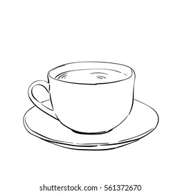Esbozo de la taza de té aislada en fondo blanco, ilustración de vector dibujada a mano