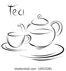 Sketch teacup and teapot. Abstract design logo. Logotype art- vector