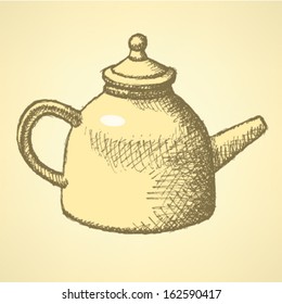 Sketch teapot, vector background