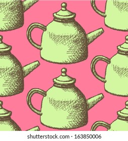 Sketch teapot, vector background