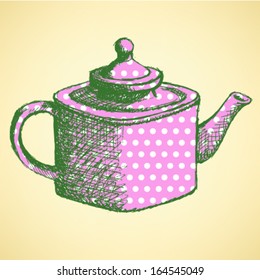 Sketch teapot, vector background